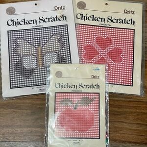 Dritz Chicken‎ Scratch Embroidery Kit Lot 3 Butterfly Heart Apple Red Black NEW